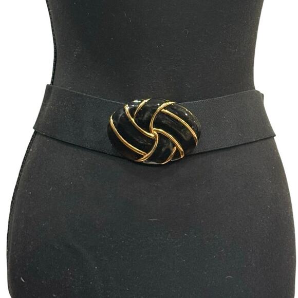 day-lor Accessories - Vintage Day-Lor Belt | 1980s Stretch Cinch Belt with Swirled Black & Gold Buckle